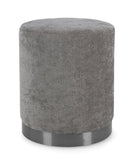 pouf ernestine in tessuto grigio scuro e anello color metallo, pouf imbottito in tessuto o velluto con seduta confortevole