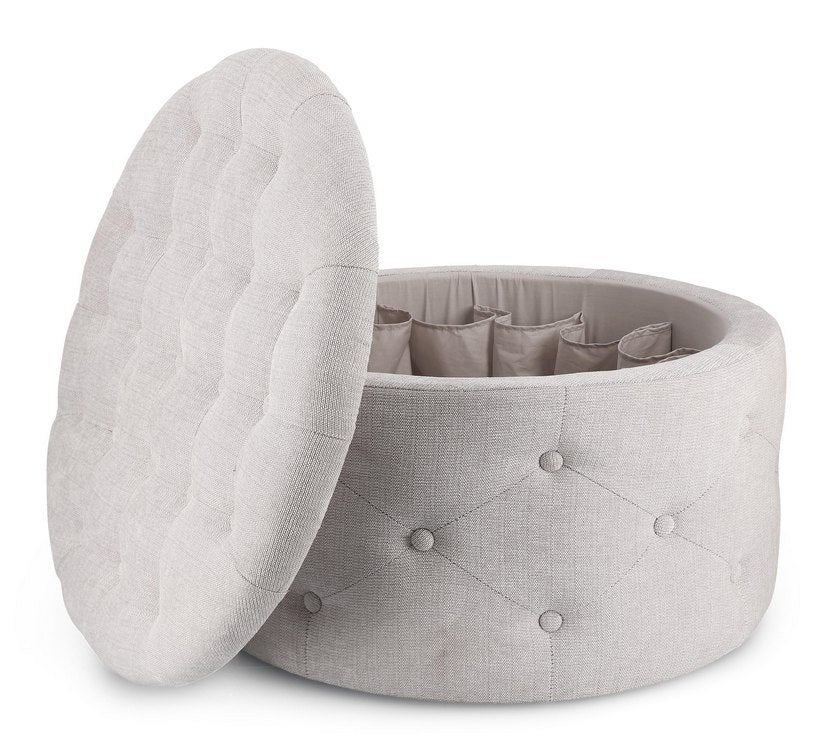 pouf contenitore porta scarpe ernestine in tessuto grigio chiaro, complemento d’arredo ideale per soggiorno o camera