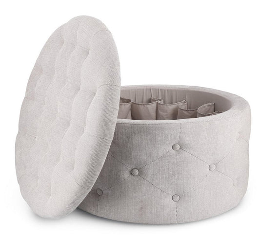 pouf contenitore porta scarpe ernestine in tessuto grigio chiaro, complemento d’arredo ideale per soggiorno o camera