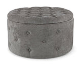 pouf contenitore porta scarpe ernestine in tessuto grigio scuro, pouf imbottito in tessuto o velluto con seduta confortevole