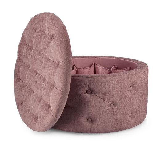pouf contenitore porta scarpe ernestine in tessuto rosa scuro, complemento d’arredo ideale per soggiorno o camera