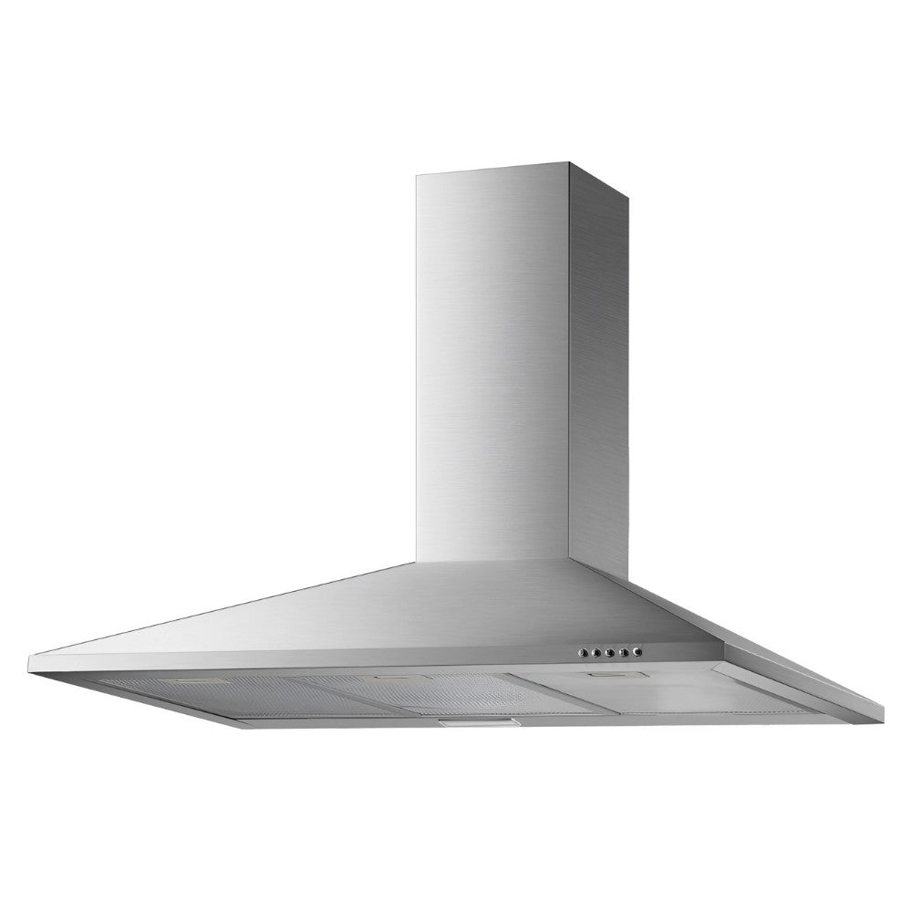 cappa samet eolo 90ch in acciaio inox, vista frontale di parete attrezzata semplice e moderna