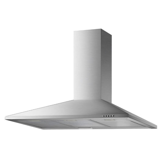 cappa samet eolo 90ch in acciaio inox, vista frontale di parete attrezzata semplice e moderna