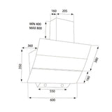 samet cappa da parete turbine 60 nera 60 cm, dettaglio dei materiali e delle finiture della parete