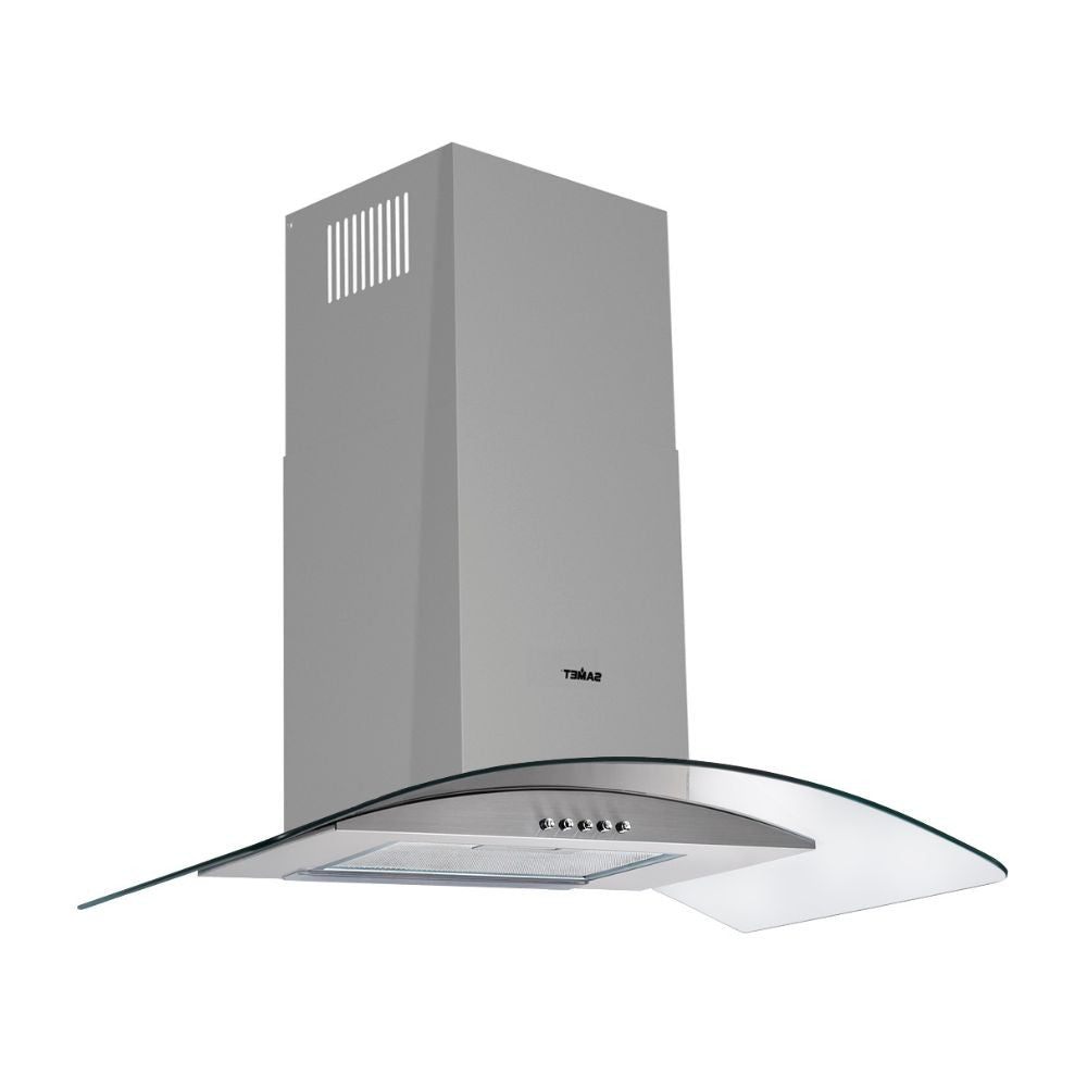 samet cappa weth 90 inox da parete 90 cm cupolino in vetro, vista frontale di parete attrezzata semplice e moderna