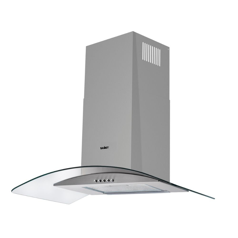 samet cappa weth 90 inox da parete 90 cm cupolino in vetro, dettaglio dei materiali e delle finiture della parete