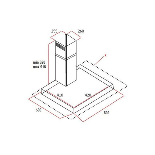samet cappa mega 60 inox da parete 60 cm, dettaglio dei materiali e delle finiture della parete