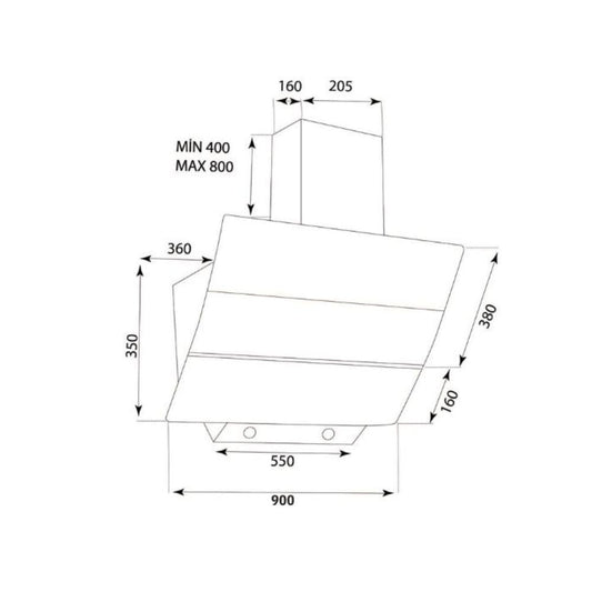 samet cappa da parete turbine 90 colore bianco 90 cm, dettaglio dei materiali e delle finiture della parete