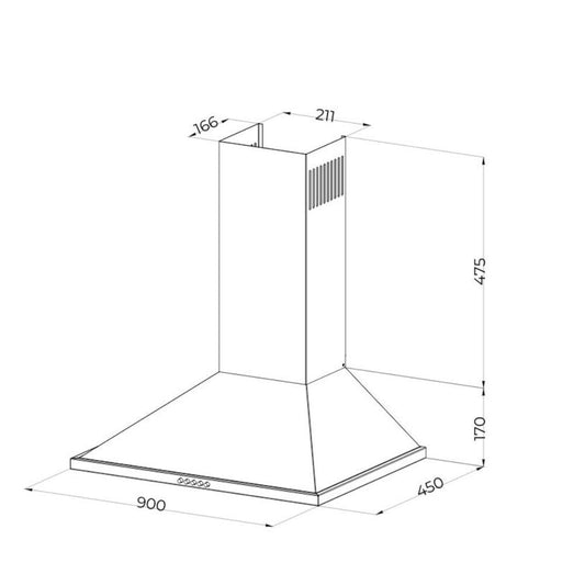 cappa a piramide 90 cm eolo 90 nera samet, dettaglio dei materiali e delle finiture della parete