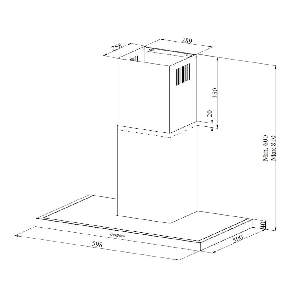 samet cappa embla 60 da parete acciaio inox, dettaglio dei materiali e delle finiture della parete