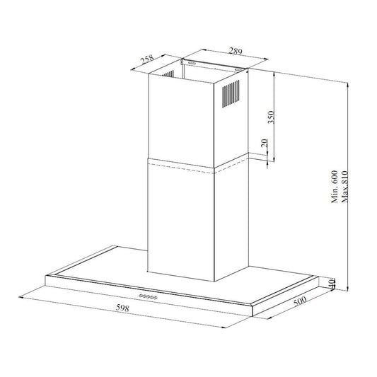samet cappa embla 60 da parete acciaio inox, dettaglio dei materiali e delle finiture della parete