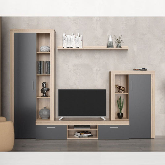 parete attrezzata nobel rovere sonoma e grafite, parete attrezzata vista frontale, moderna e funzionale