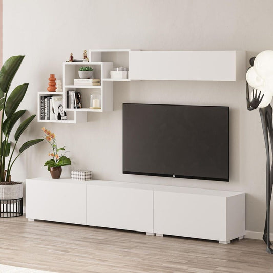 parete attrezzata free con nicchie a giorno colore bianco, parete attrezzata vista frontale, moderna e funzionale