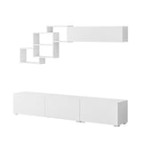 parete attrezzata free con nicchie a giorno colore bianco, vista laterale della parete attrezzata montata