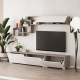 parete attrezzata free con nicchie a giorno colore mocha e bianco, composizione a parete con spazio TV e libreria