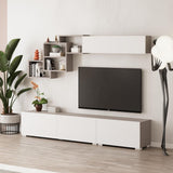 parete attrezzata free con nicchie a giorno colore mocha e bianco, vista laterale della parete attrezzata montata