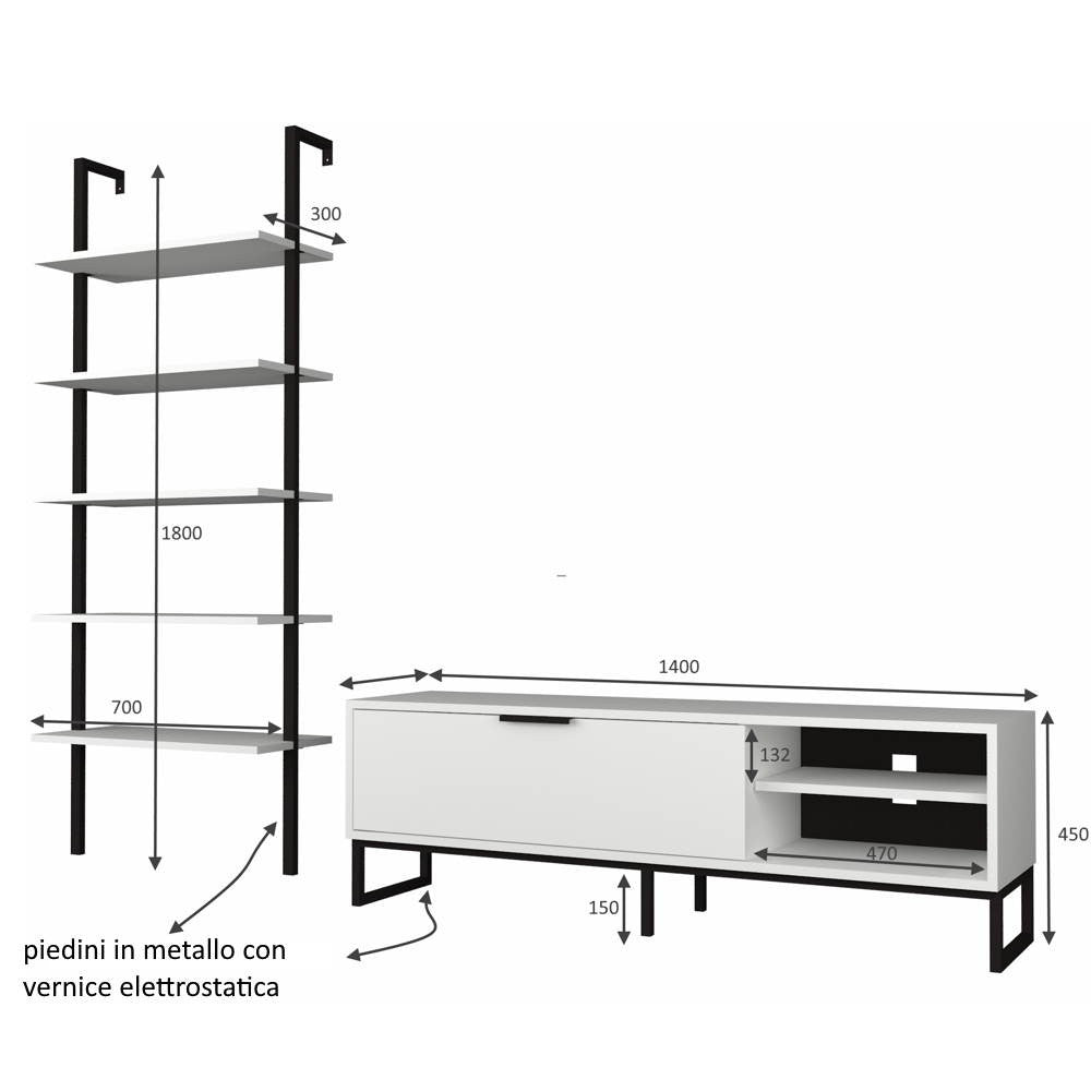 parete attrezzata porta tv e libreria way bianca, composizione a parete con spazio TV e libreria