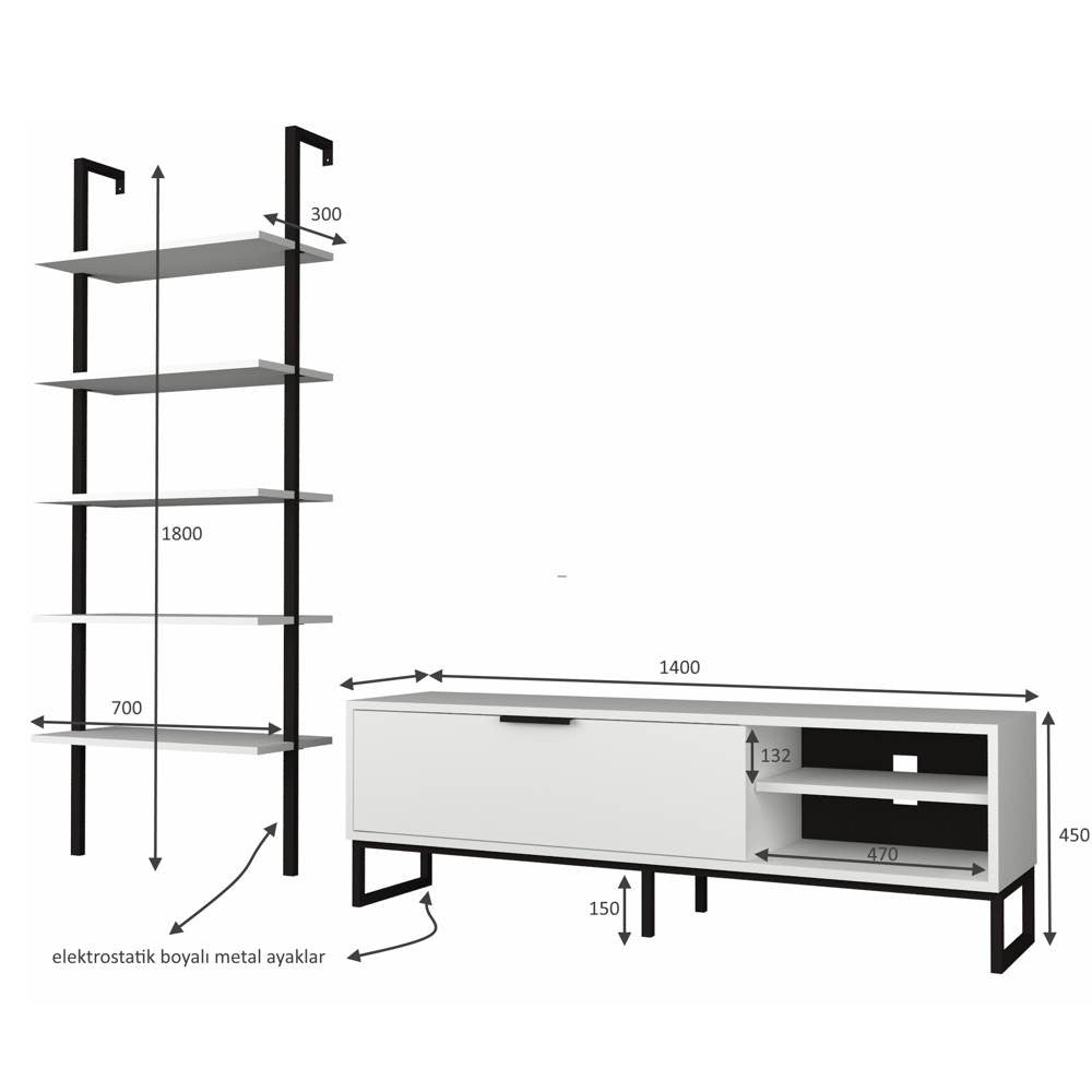 parete attrezzata porta tv e libreria way bianca, vista laterale della parete attrezzata montata