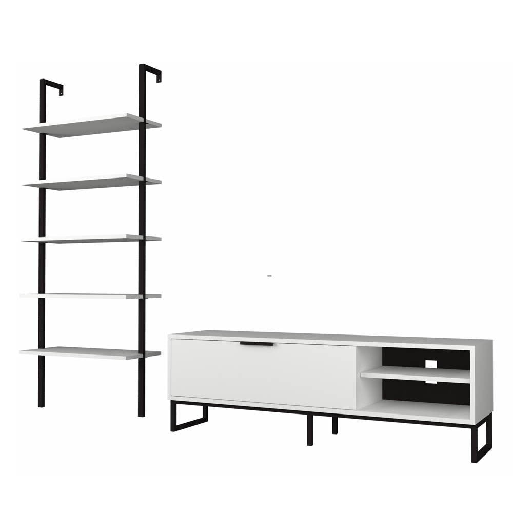 parete attrezzata porta tv e libreria way bianca, parete attrezzata in ambientazione soggiorno