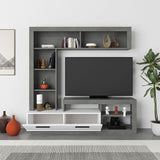 parete attrezzata cemento bianco leo, composizione a parete con spazio TV e libreria