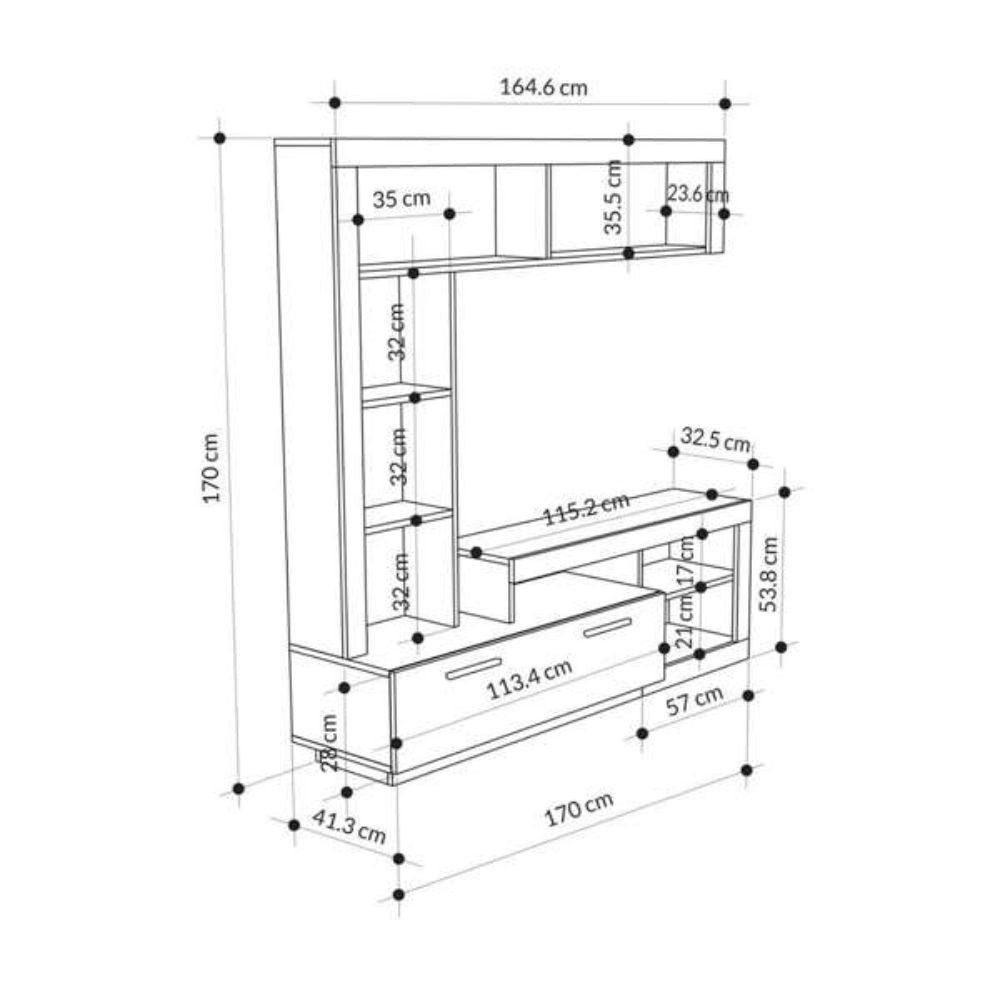 parete attrezzata cemento bianco leo, dettaglio dei materiali e finiture coordinate