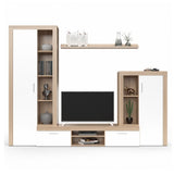 parete attrezzata nobel rovere sonoma e bianco, vista laterale della parete attrezzata montata