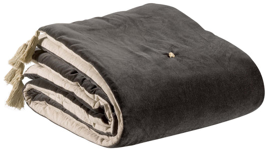 piumino con pompon elise tonnerre, colore tonnerre, taglia 80 x 180. vista frontale del piumino su sfondo bianco, perfetto... 2000