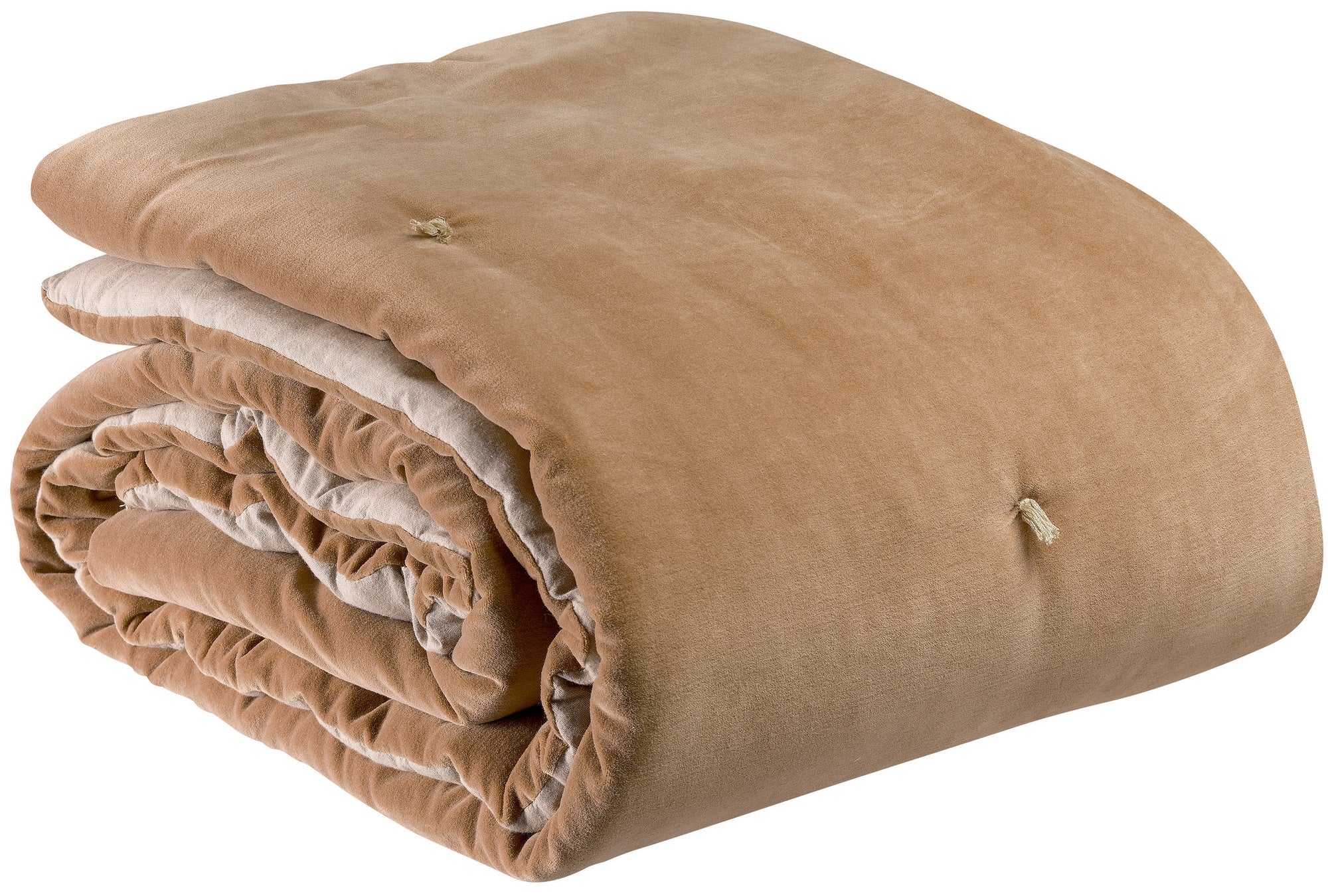 plaid con punti annodati elise cammello, colore cammello, taglia 140 x 200. plaid piegato in vista frontale su fondo bianco,...