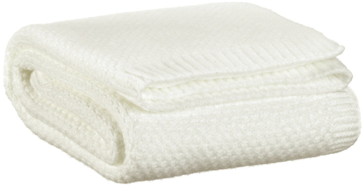 plaid in maglia riciclata danilo neve, colore neve, taglia 130 x 160. plaid piegato in vista frontale su fondo bianco,...