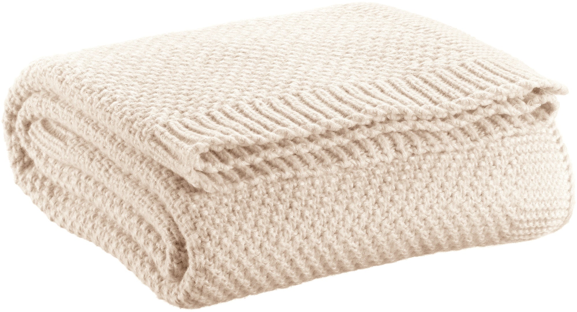 plaid in maglia riciclata danilo avorio, colore avorio, taglia 130 x 160. plaid piegato in vista frontale su fondo bianco,...