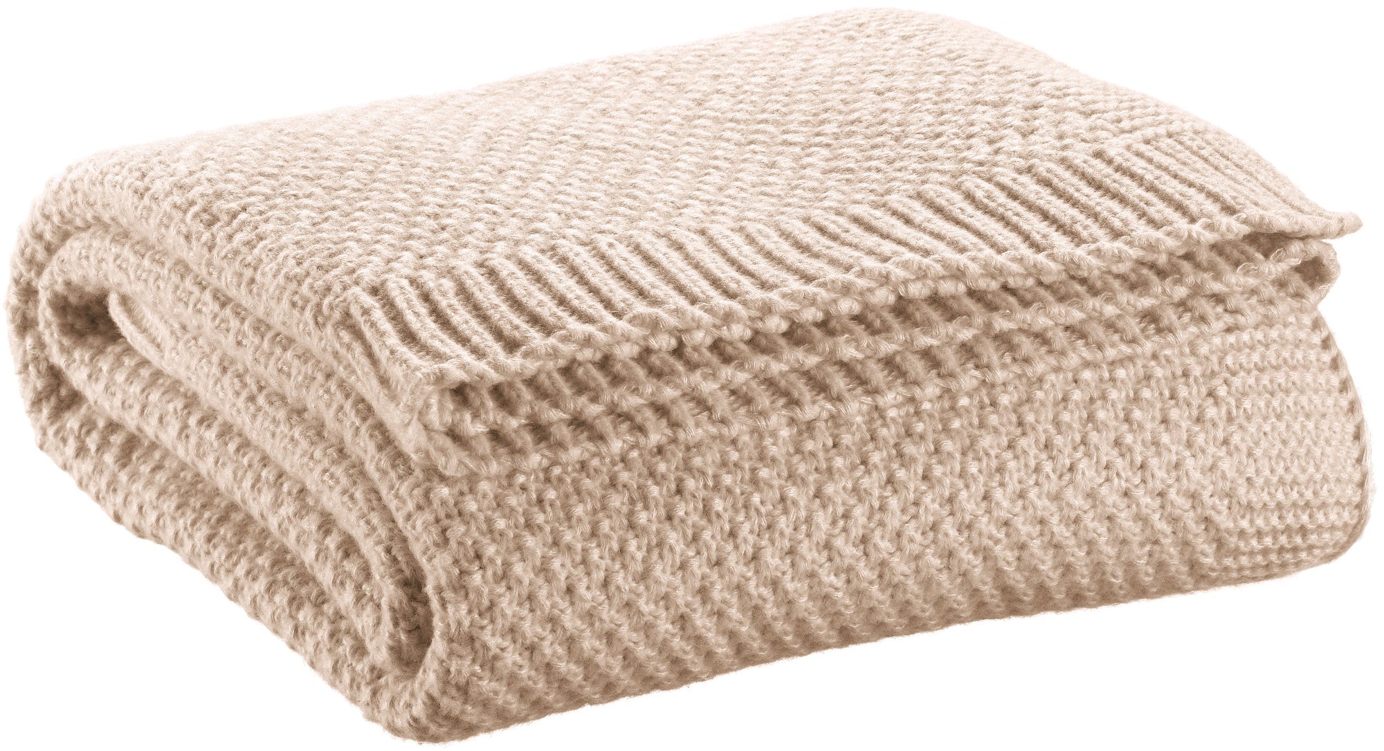 plaid in maglia riciclata danilo lino, colore lino, taglia 130 x 160. plaid piegato in vista frontale su fondo bianco,...