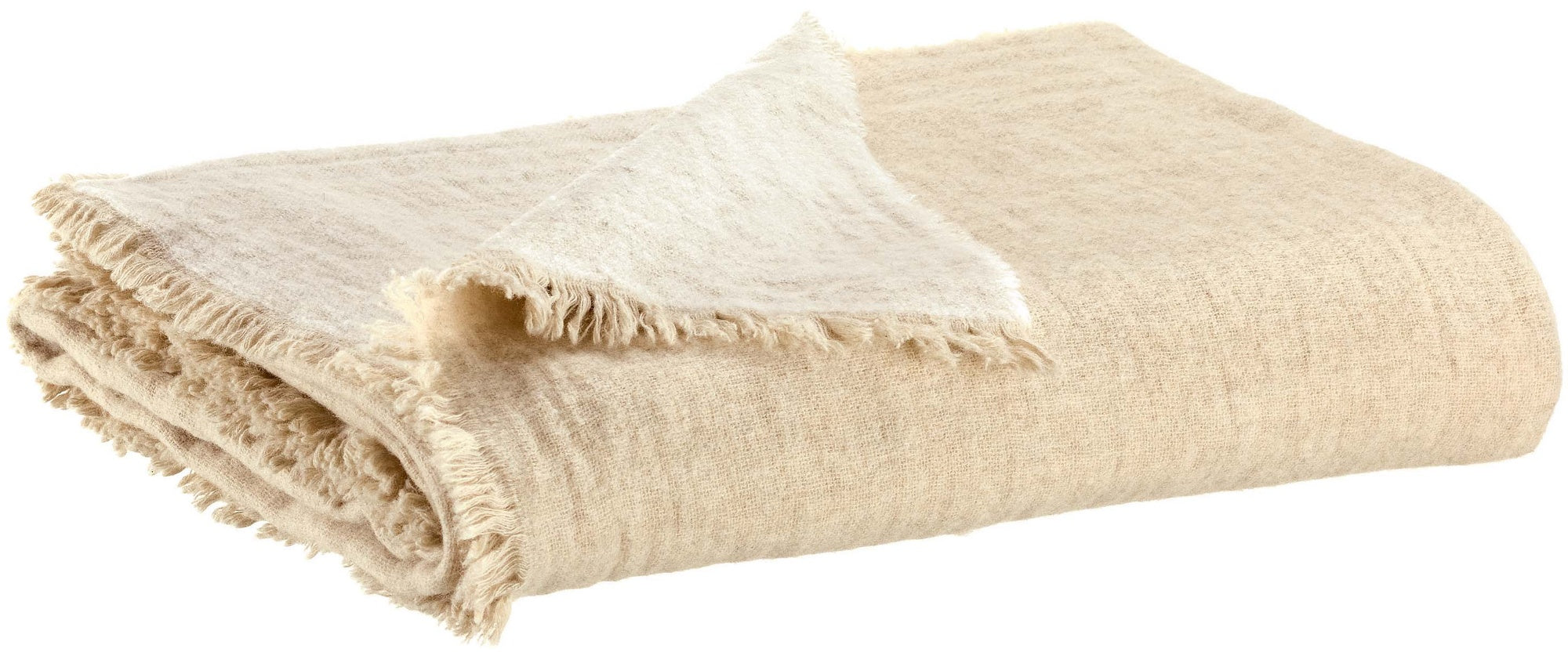 plaid riciclato bruna avorio, colore avorio, taglia 130 x 180. plaid piegato in vista frontale su fondo bianco, perfetto per...