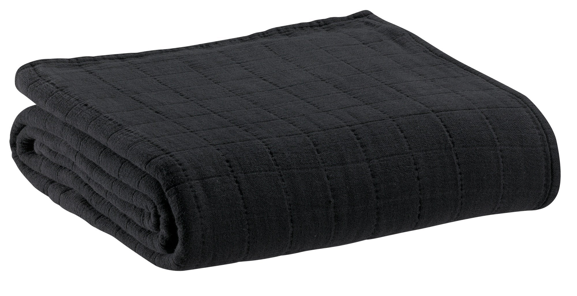 plaid riciclato lisa nero, colore nero, taglia 140 x 200. plaid piegato in vista frontale su fondo bianco, perfetto per...