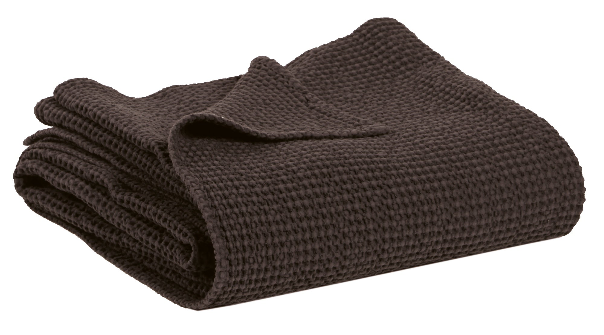 plaid riciclato maia carbone, colore carbone, taglia 140 x 200. dettaglio decorativo che arricchisce letto, divano o poltrona