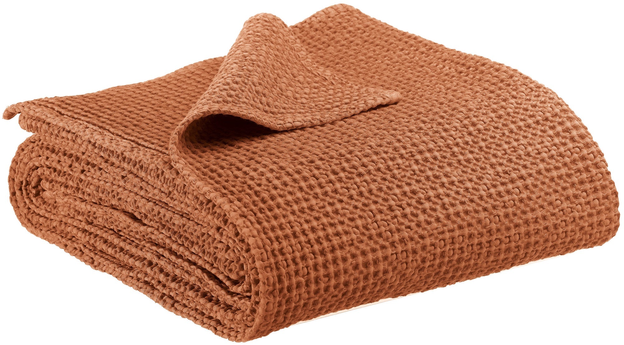 plaid riciclato maia rame, colore rame, taglia 140 x 200. plaid piegato in vista frontale su fondo bianco, perfetto per...