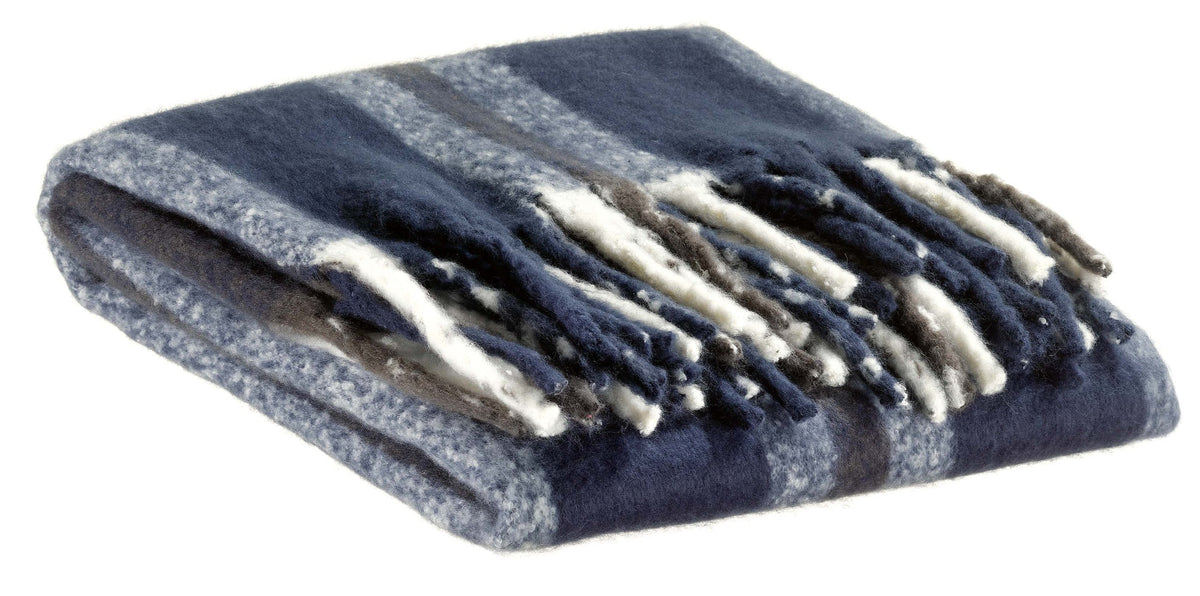 plaid riciclato a righe isabel marina militare, colore marina militare, taglia 130 x 160. plaid piegato in vista frontale su...