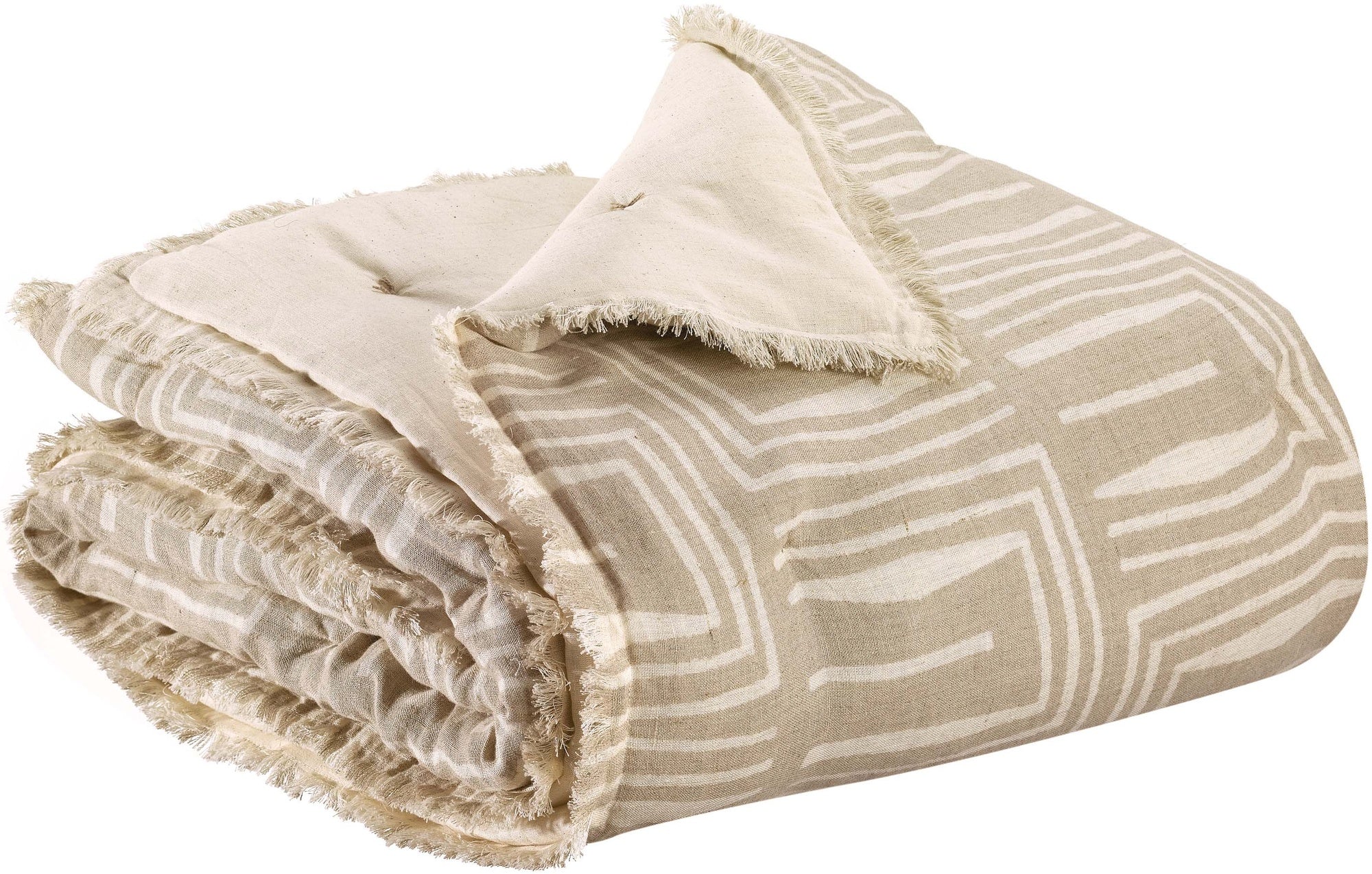 plaid stampato tina naturale, colore naturale, taglia 135 x 200. plaid piegato in vista frontale su fondo bianco, perfetto...