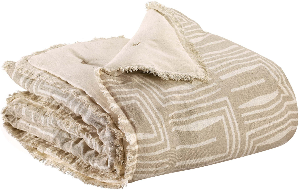 plaid stampato tina naturale, colore naturale, taglia 135 x 200. plaid piegato in vista frontale su fondo bianco, perfetto...