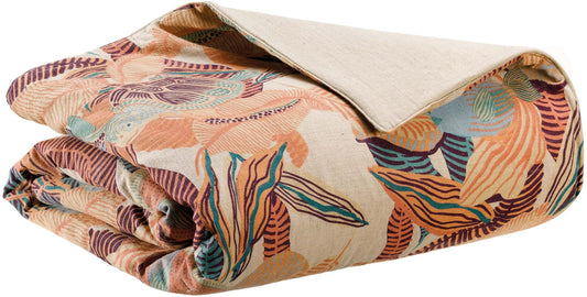 plaid stampato dori papaya, colore papaya, taglia 135 x 200. plaid piegato in vista frontale su fondo bianco, perfetto per... 2000