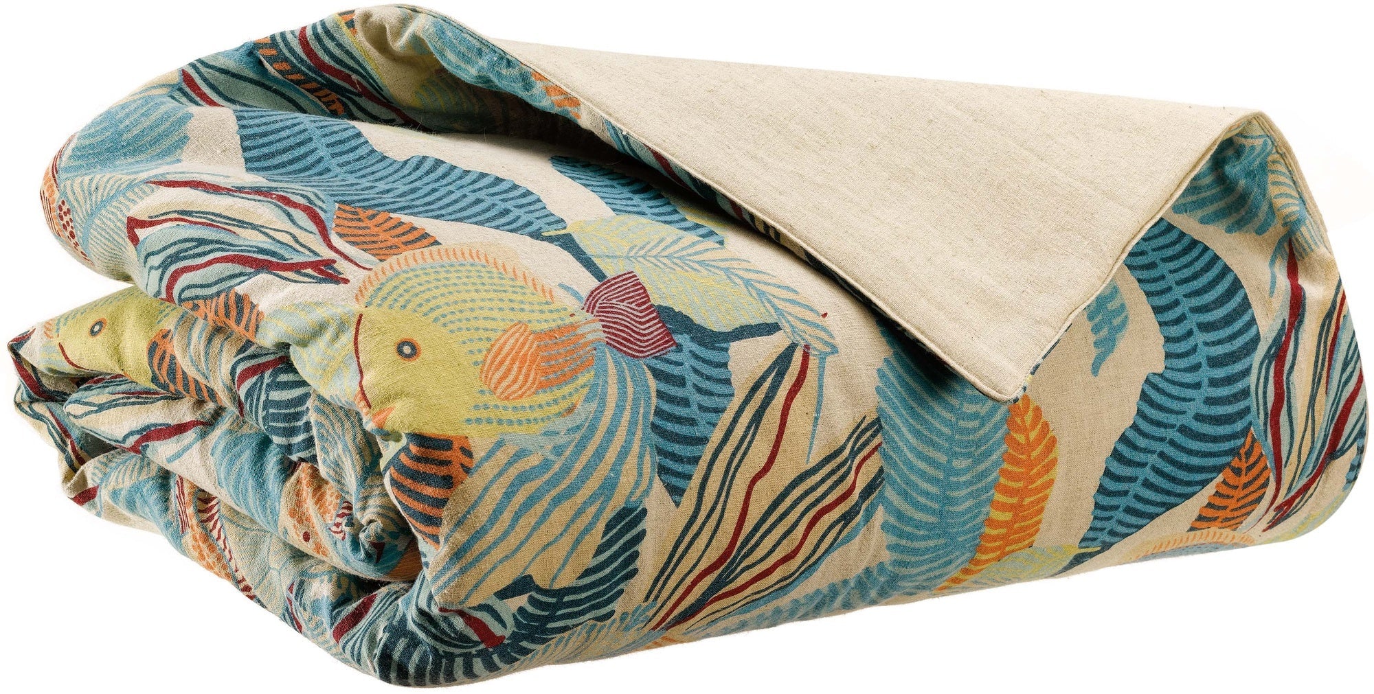 plaid stampato dori laguna, colore laguna, taglia 135 x 200. plaid piegato in vista frontale su fondo bianco, perfetto per...