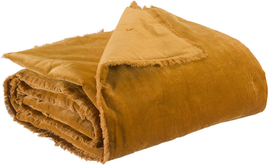 plaid tinta unita fara zafferano, colore zafferano, taglia 135 x 200. plaid piegato in vista frontale su fondo bianco,... 2000