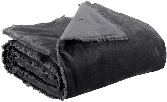 plaid tinta unita fara caviale, colore caviale, taglia 135 x 200. plaid piegato in vista frontale su fondo bianco, perfetto... 2000