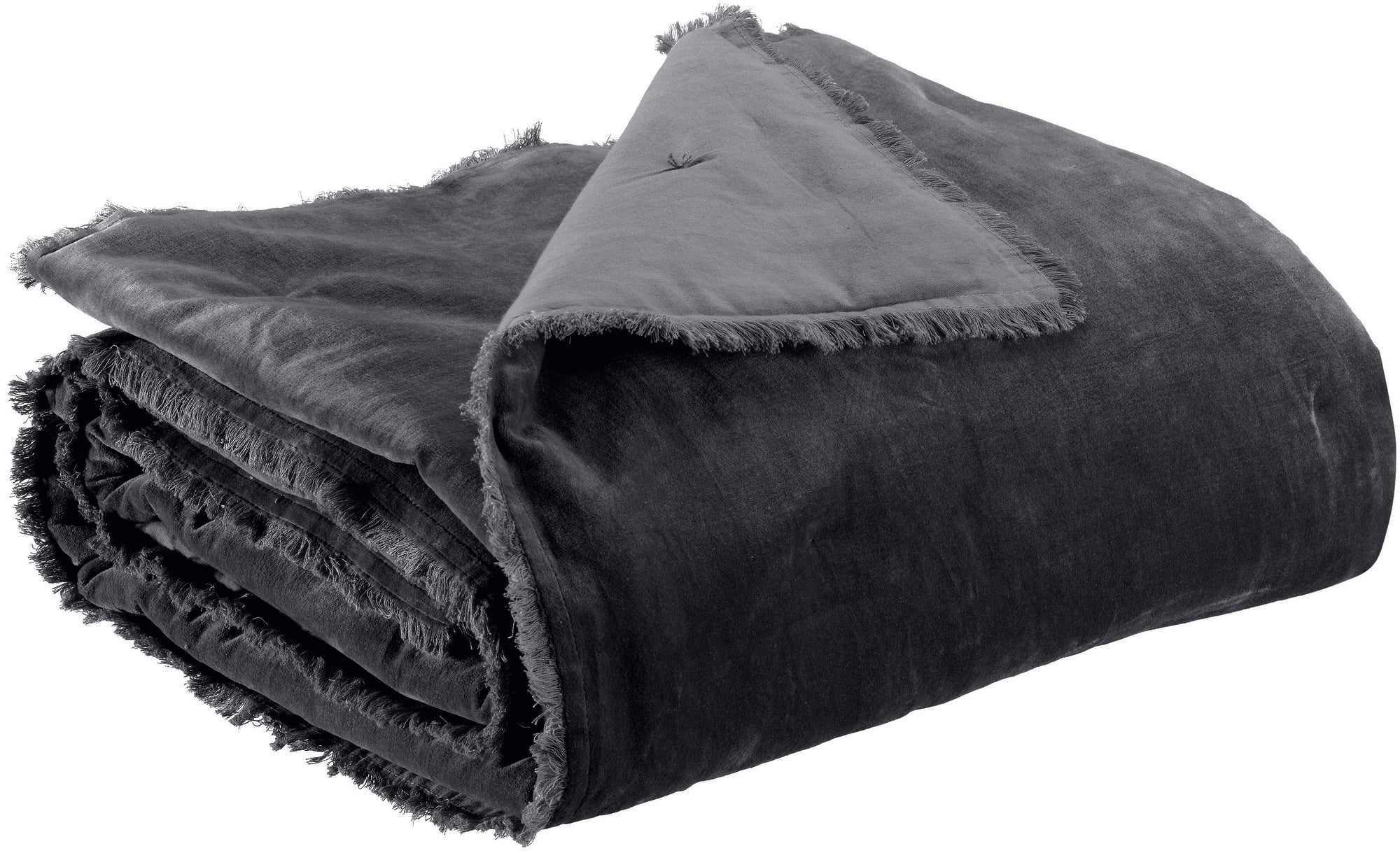 plaid tinta unita fara caviale, colore caviale, taglia 135 x 200. plaid piegato in vista frontale su fondo bianco, perfetto...