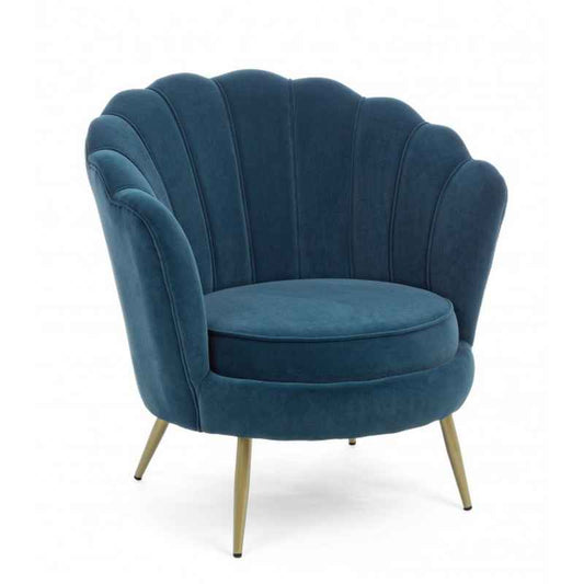 poltrona giliola blu pavone, poltrona imbottita con struttura solida e design moderno