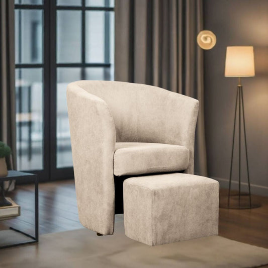 djerba tessuto soro 21 avorio con pouf estraibile, poltrona imbottita con struttura solida e design moderno