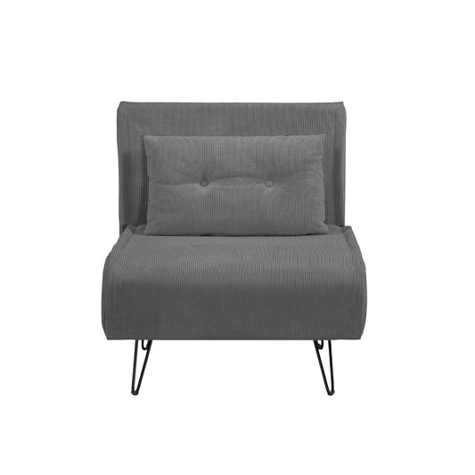 poltrona letto quarzo senza braccioli colore grigio scuro con piedini in metallo, vista ambientata in soggiorno o angolo lettura