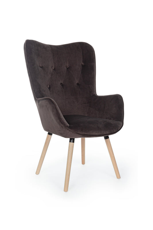 poltrona juliet in tessuto marrone, poltrona imbottita con struttura solida e design moderno