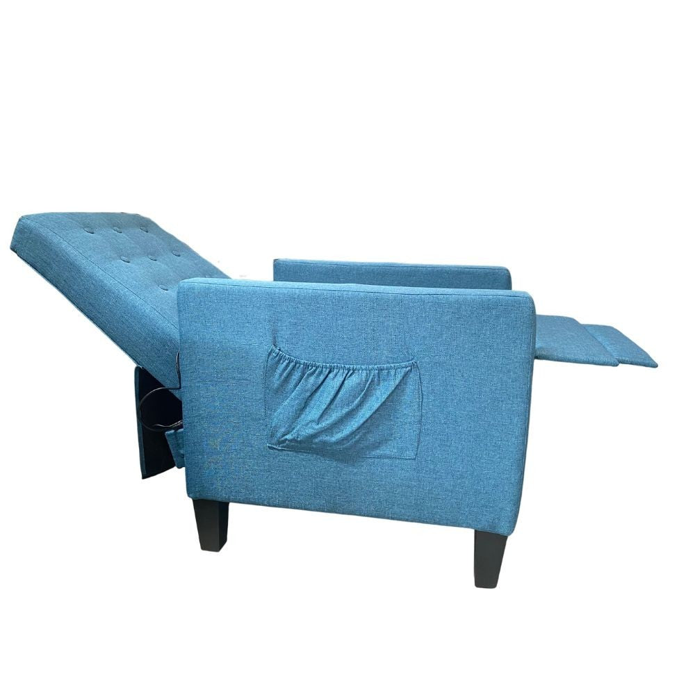 poltrona malea recliner 4 punti massaggianti in tessuto blu, supporto lombare ergonomico per il massimo comfort