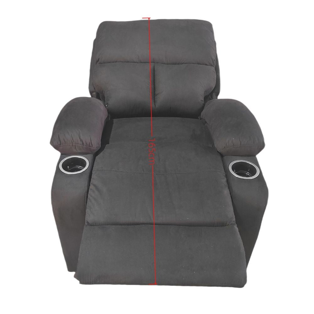 poltrona recliner manuale ninetta con portabicchieri in microfibra nero, ideale per creare un angolo relax in casa