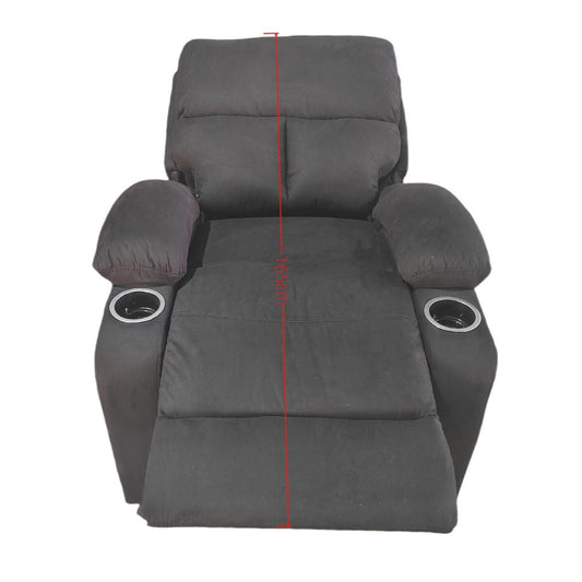 poltrona recliner manuale ninetta con portabicchieri in microfibra nero, ideale per creare un angolo relax in casa